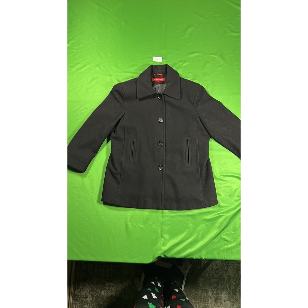 Anne Klein AK Black Wool Blend Peacoat Jacket Womens XL Classic Professional
